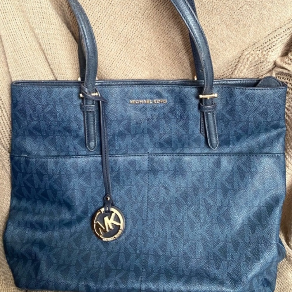 MICHAEL MICHAEL KORS Navy Signature Leather Tote Bag